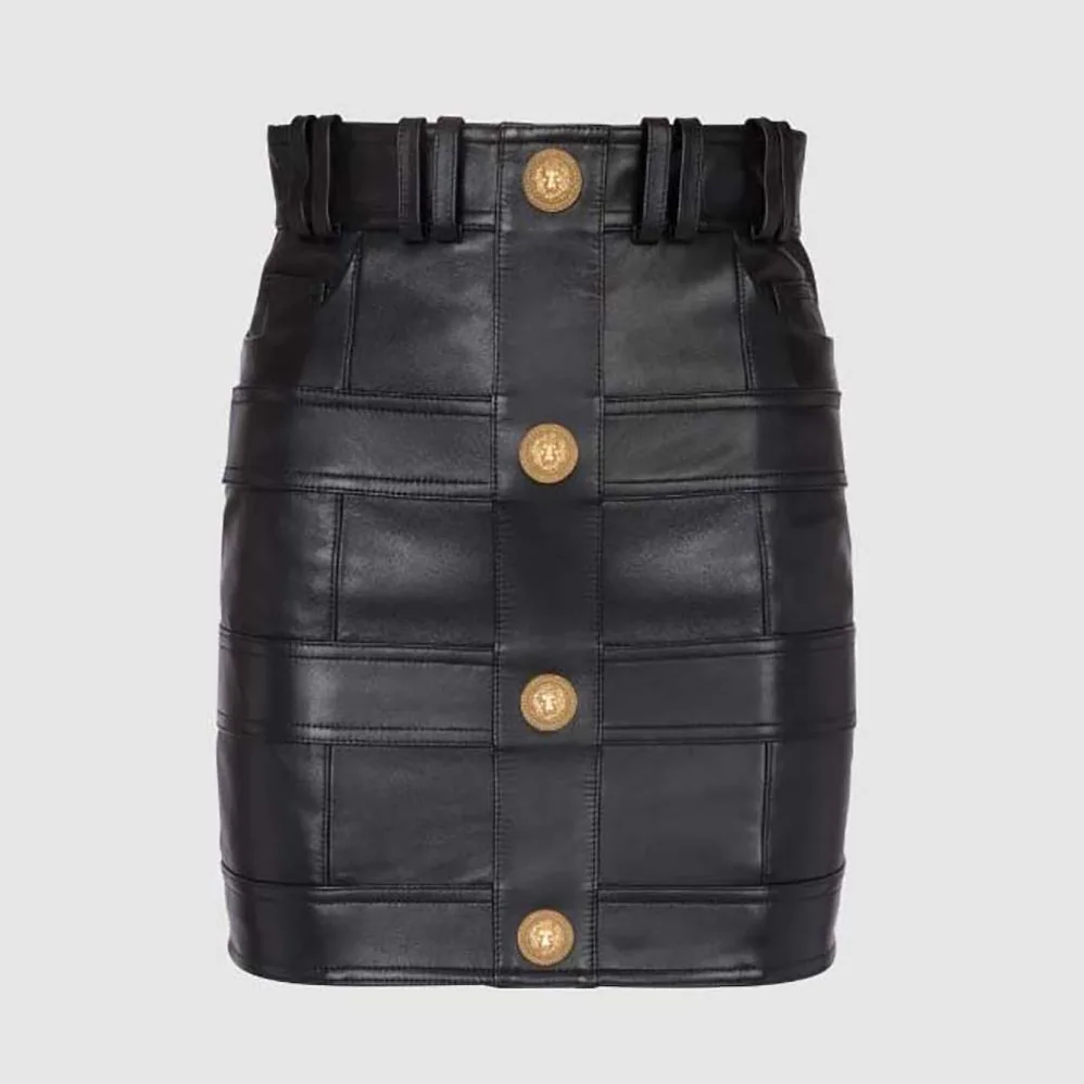 Balmain High-Waisted Leather Skirt in Lambskin for Women in Black Balmain High-Waisted Leather Skirt in Lambskin for Women in Black