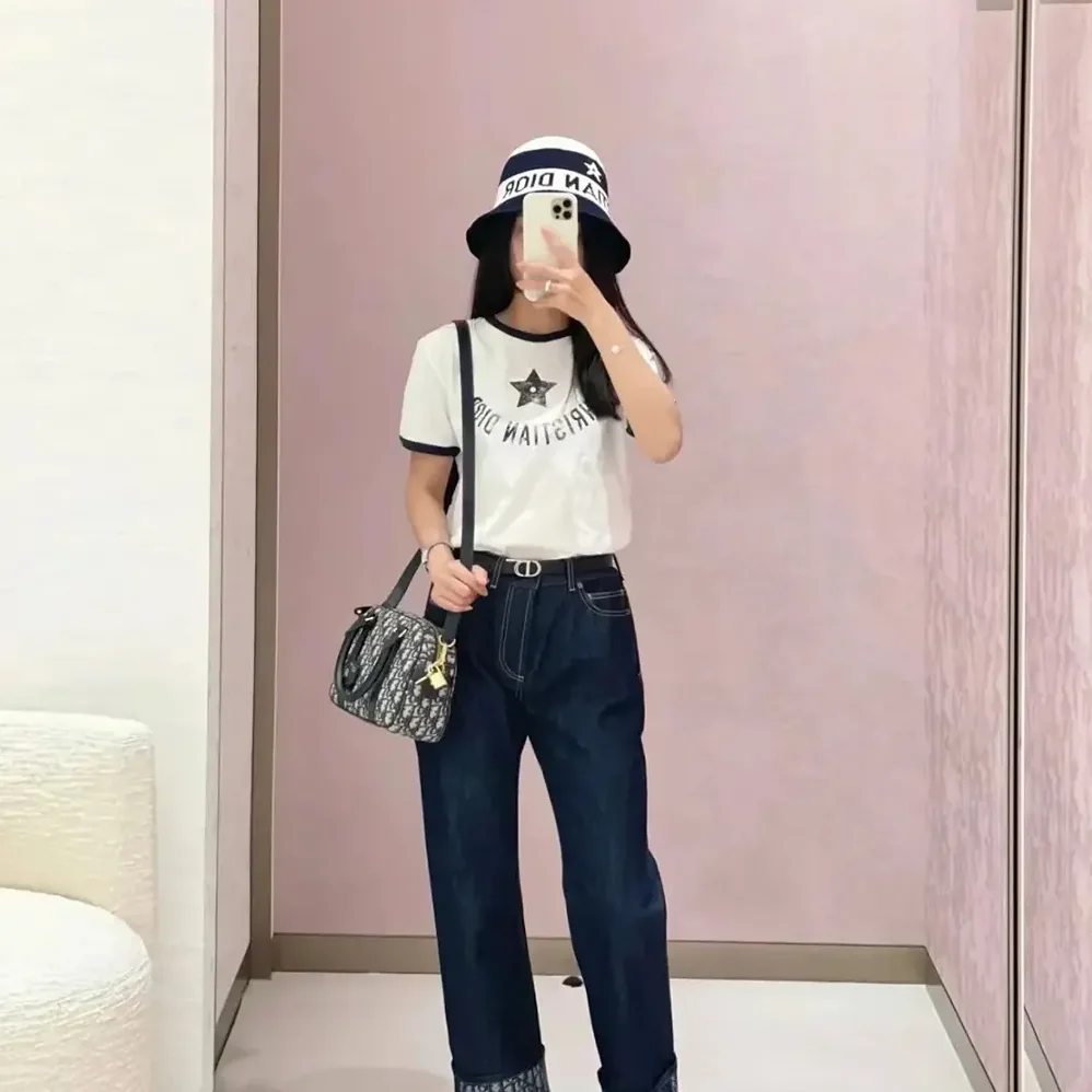 Dior Dioriviera T-Shirt Ecru and Navy Blue Cotton Jersey for Women Dior Dioriviera T-Shirt Ecru and Navy Blue Cotton Jersey for Women