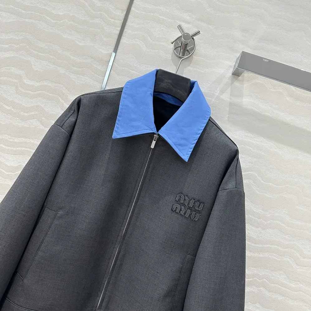 Miu Miu Gabardine Blouson Jacket with Poplin Collar for Women