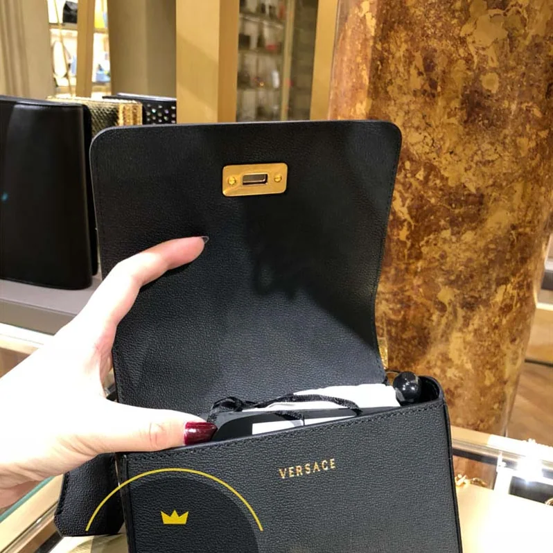 Versace Small Barocco Icon Shoulder Bag Calf Leather for Women in Black Versace Small Barocco Icon Shoulder Bag Calf Leather for Women in Black
