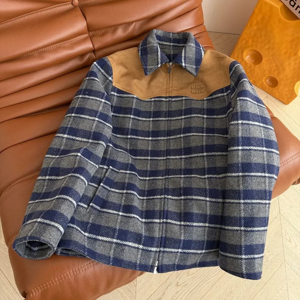 Miu Miu Checked Blouson Jacket for Women Miu Miu Checked Blouson Jacket for Women
