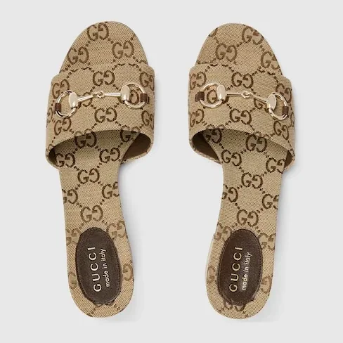Gucci Horsebit Slide Sandals Camel in Dark Brown
