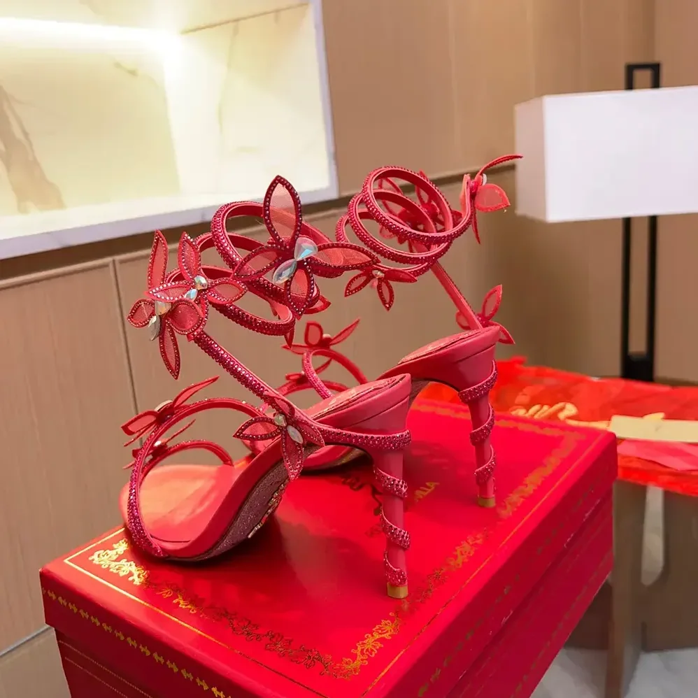 Rene Caovilla Margot Red Powder Butterfly Sandal 105 for Women Rene Caovilla Margot Red Powder Butterfly Sandal 105 for Women