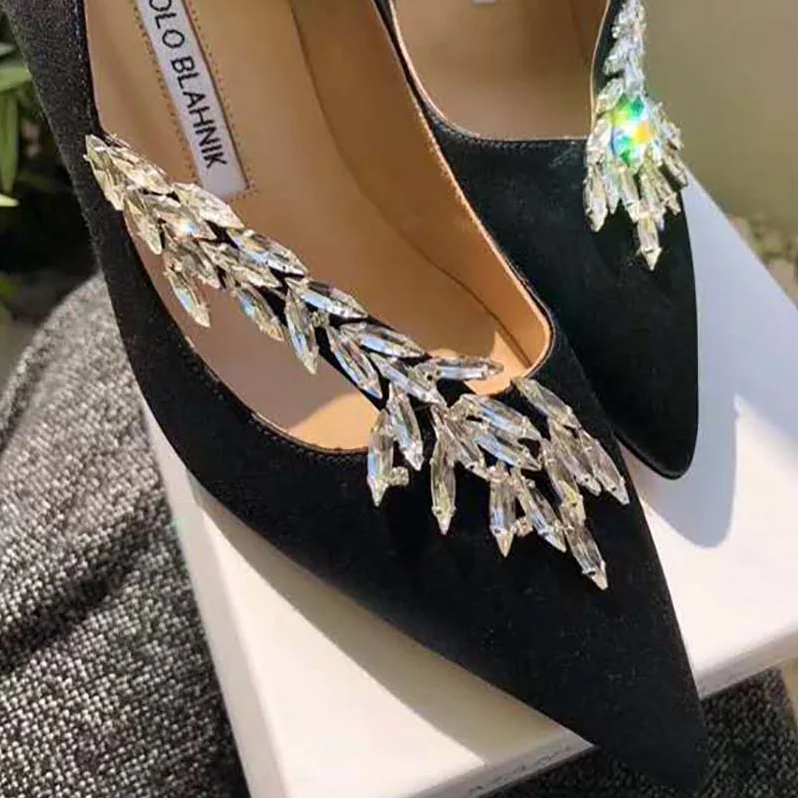 Manolo Blahnik Shoes Nadira Satin Jewel Buckle Pumps 90mm Heel for Women in Black