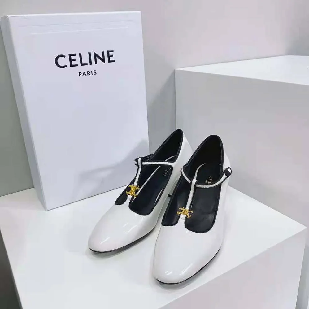 Celine Babies T-Bar Pump in Calfskin and Gros Grain for Women in White Celine Babies T-Bar Pump in Calfskin and Gros Grain for Women in White