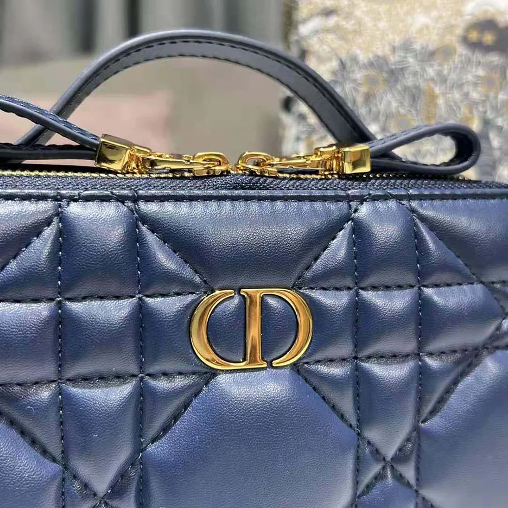 Dior Caro Box Bag with Chain Royal Blue Quilted Macrocannage Calfskin for Women
