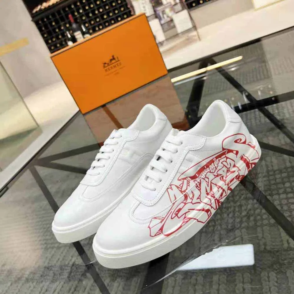 Hermes Quicker Sneaker in Calfskin with Graff Hermes Print and Iconic H Detail for Women