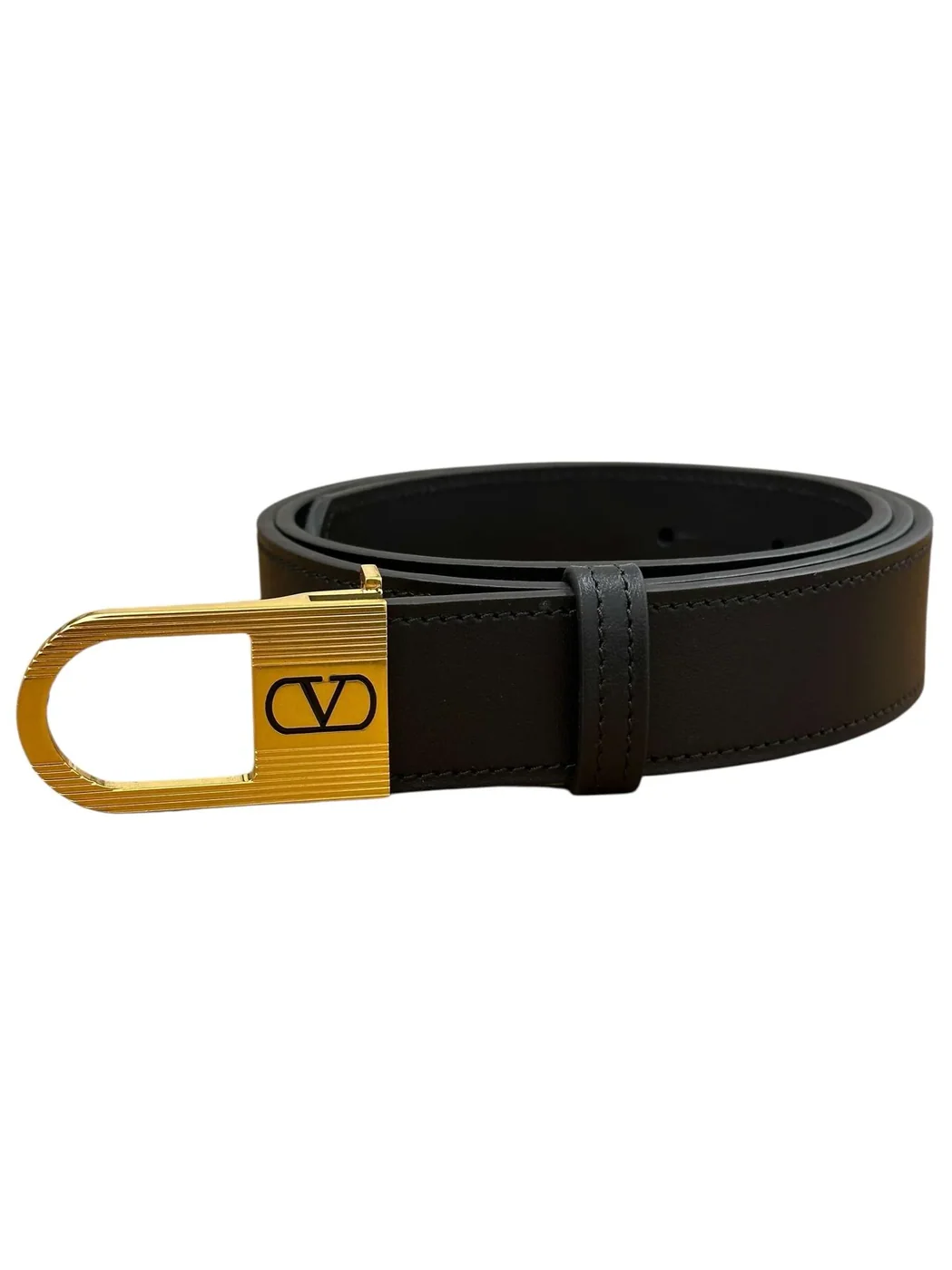 V-logo calfskin leather signature belt