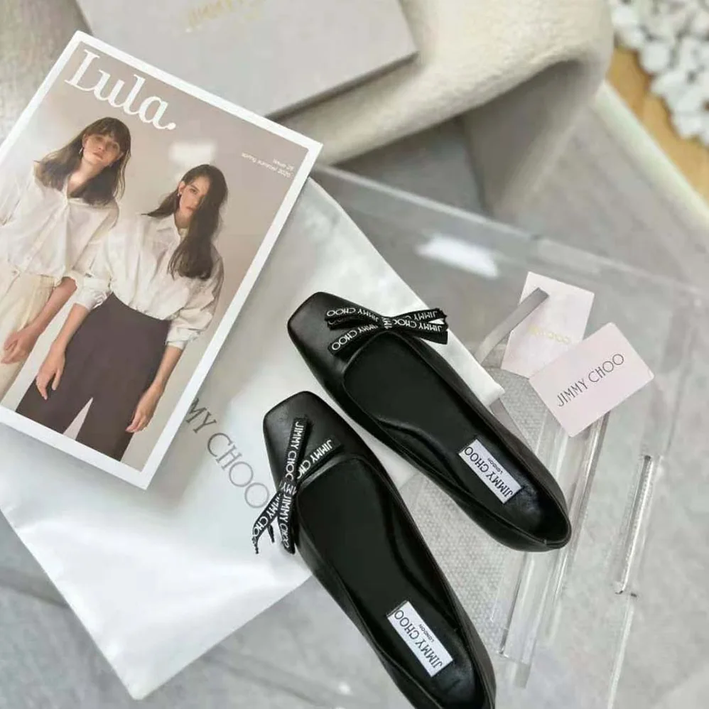 Jimmy Choo Veda Ballerina Black Nappa Leather Flat Ballerina Pumps with Jimmy Choo Bow for Women Jimmy Choo Veda Ballerina Black Nappa Leather Flat Ballerina Pumps with Jimmy Choo Bow for Women