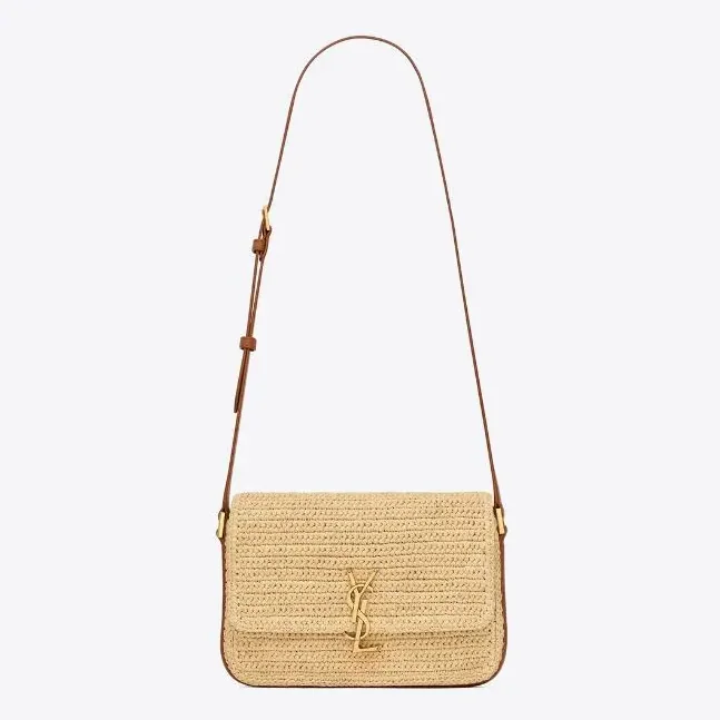 Saint Laurent YSL Solferino Medium in Raffia and Vegetable for Women in tanned Leather Saint Laurent YSL Solferino Medium in Raffia and Vegetable for Women in tanned Leather