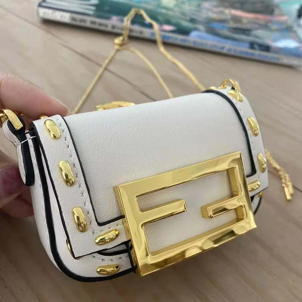 Fendi Nano Baguette White Nappa Leather Charm for Women