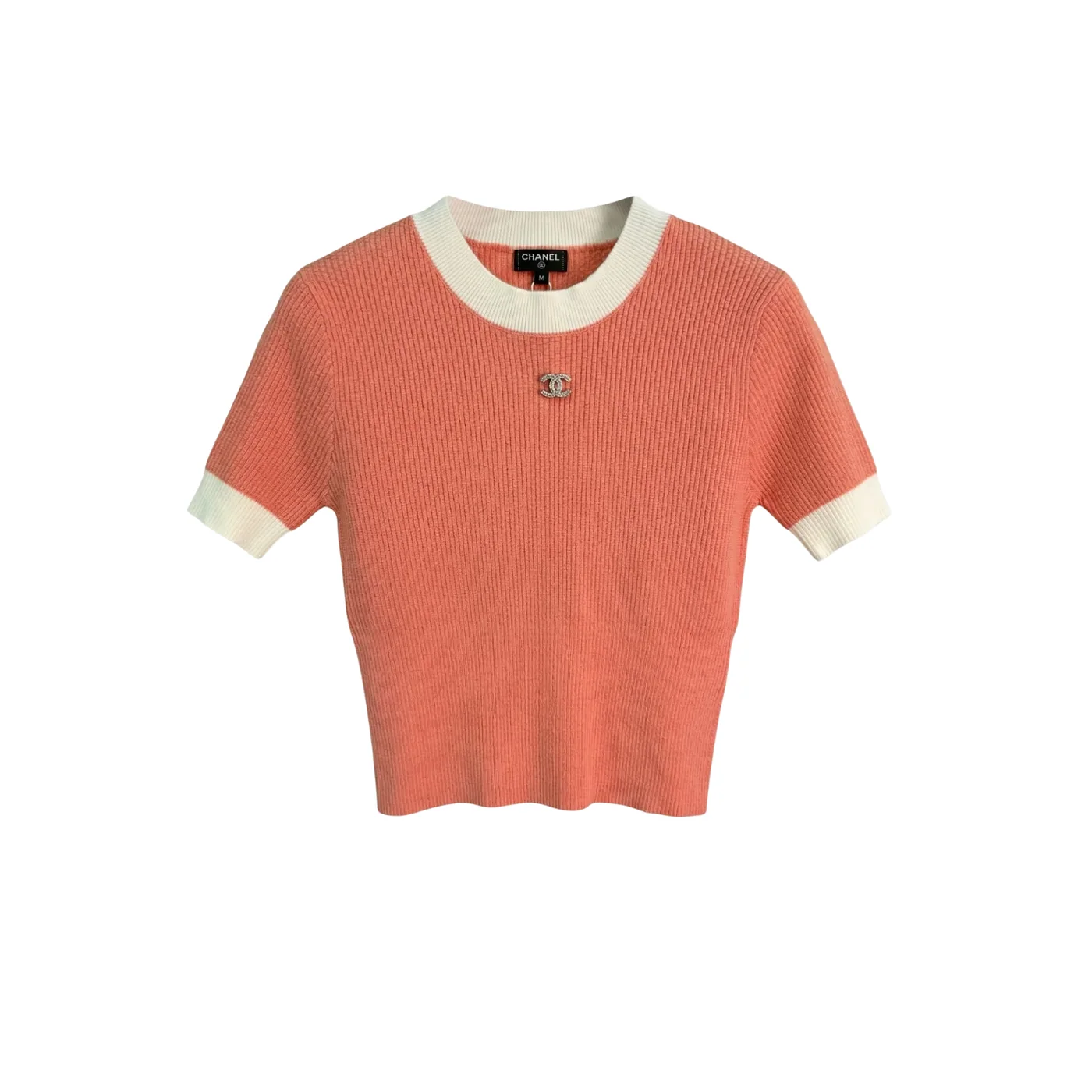 Chanel Ribbed Short Sleeve T in Shirt Coral