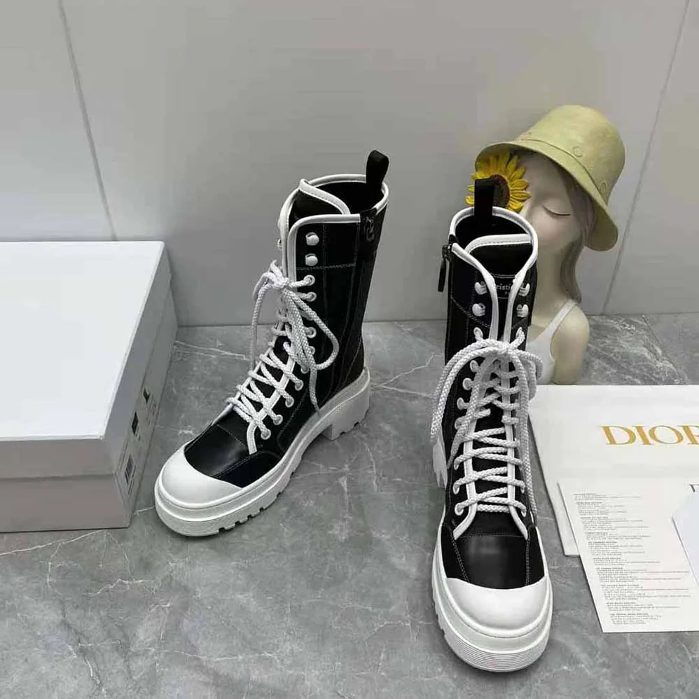 Dior D-Rise Boot Black Technical Fabric and Calfskin for Women