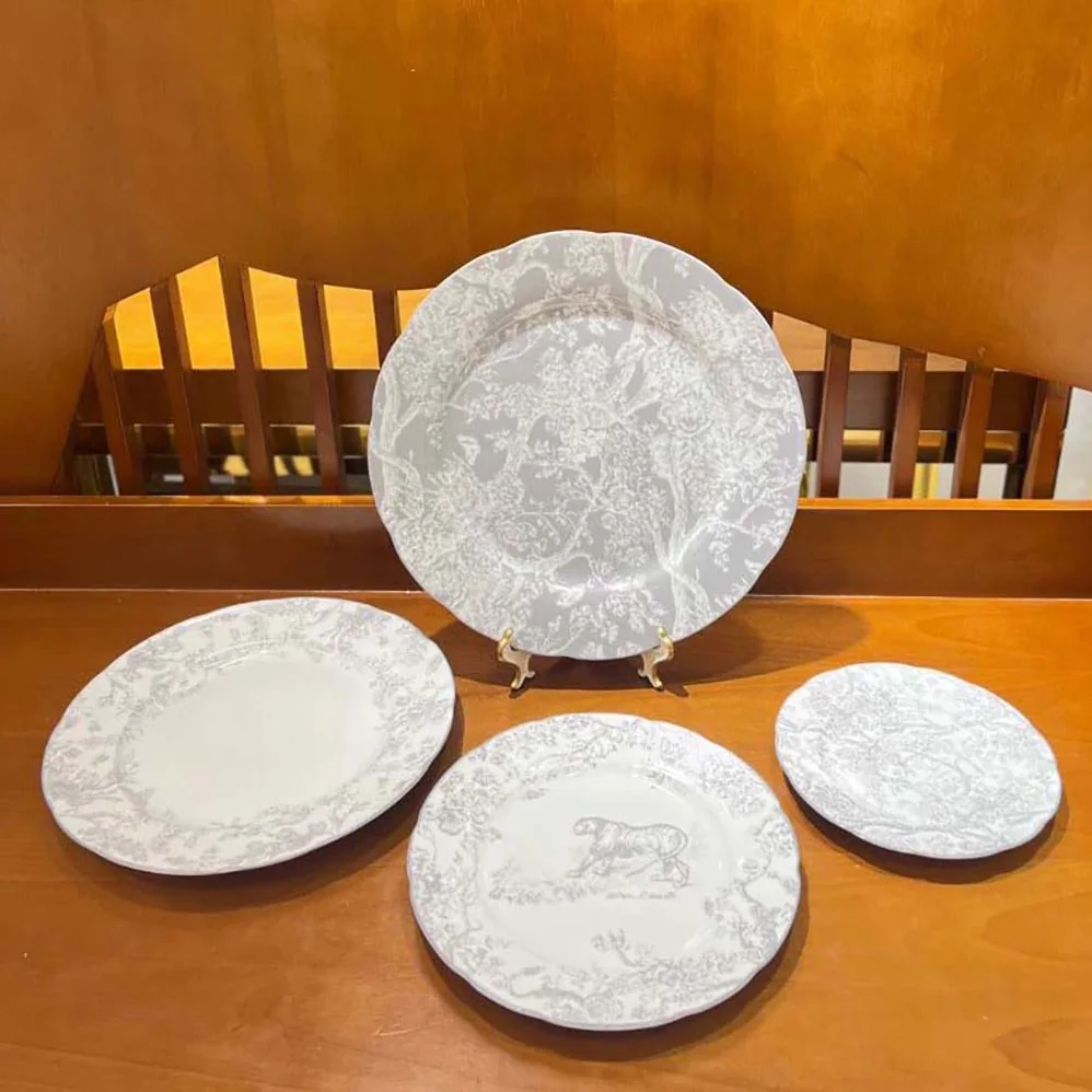 Dior Dessert Plate Gray Toile de Jouy Tiger for Unisex
