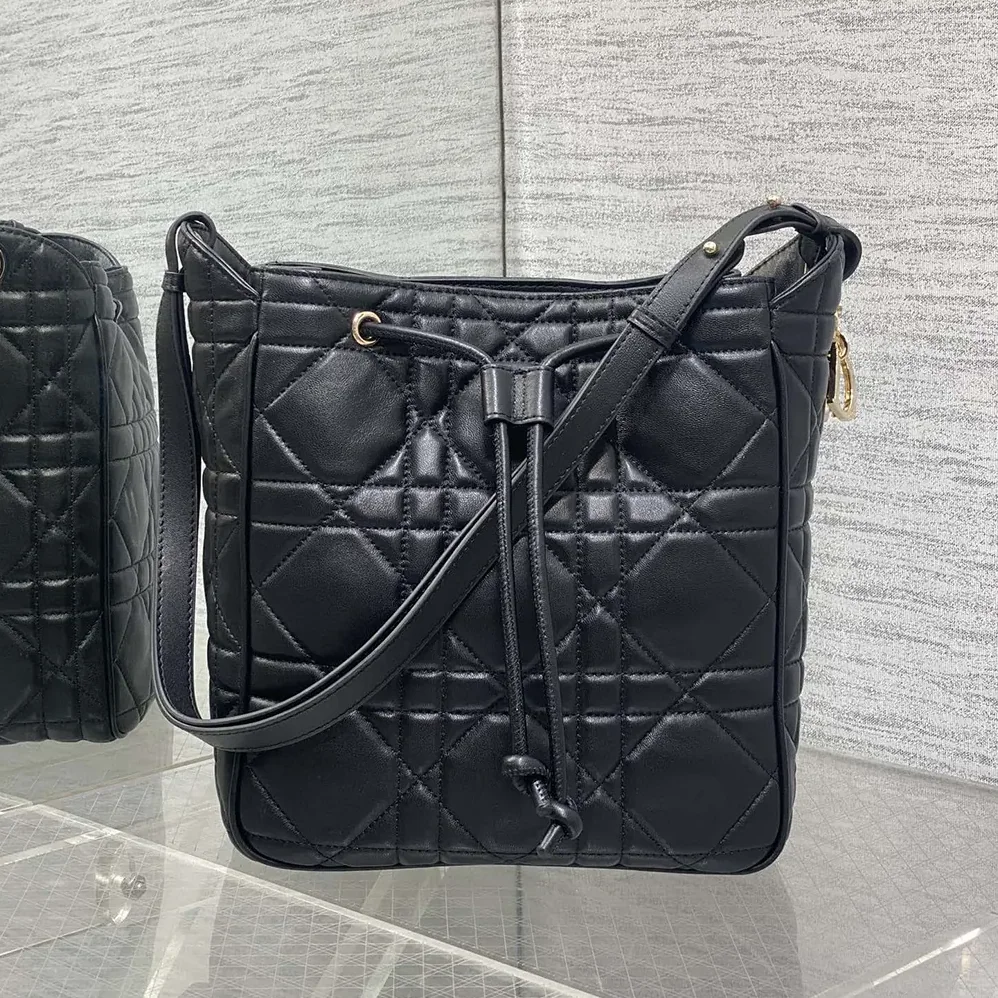 Dior Medium D-Motion Bag Black Macrocannage Lambskin for Women