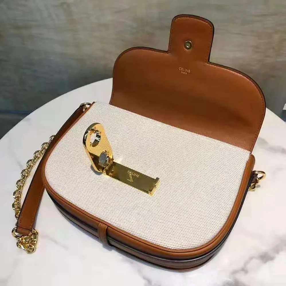 Celine Medium Chain Maillon Triomphe Bag in Textile and Calfskin for Women Celine Medium Chain Maillon Triomphe Bag in Textile and Calfskin for Women