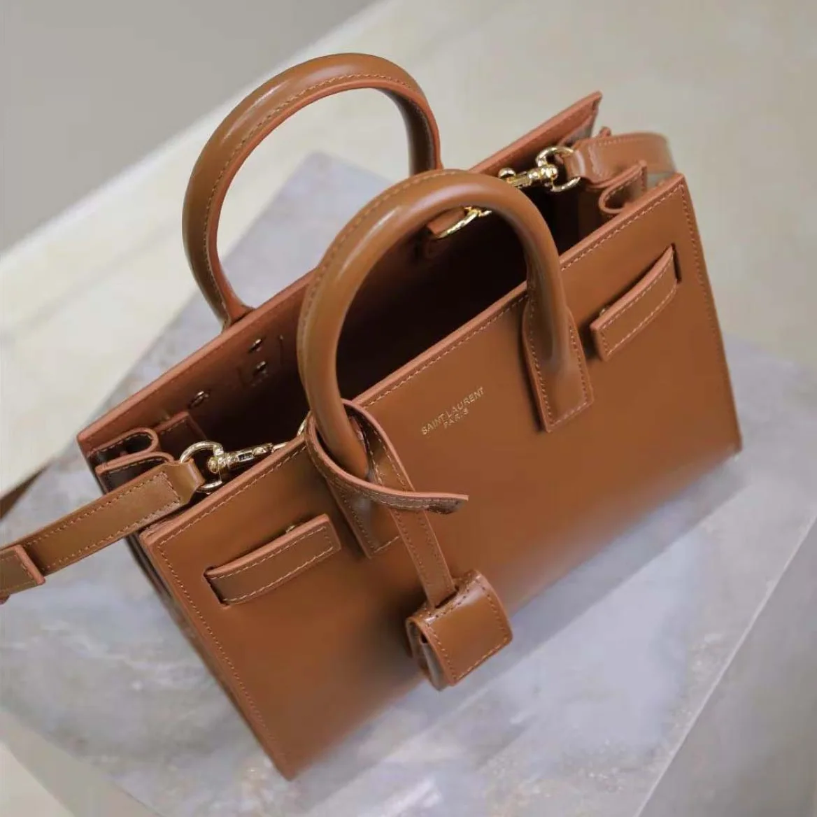 Saint Laurent YSL Sac De Jour in Smooth Leather for Women in Brown