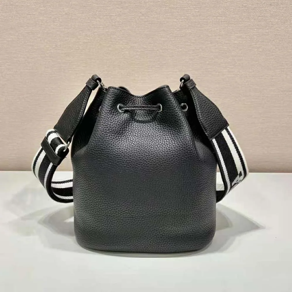 Prada Leather Bucket Bag with A Soft Silhouette for Women in Black