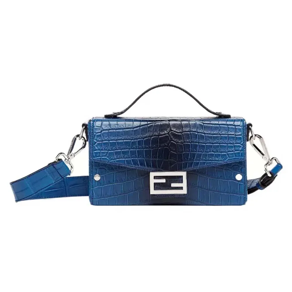 Fendi Soft Trunk Baguette Blue Gradient Crocodile Bag for Men