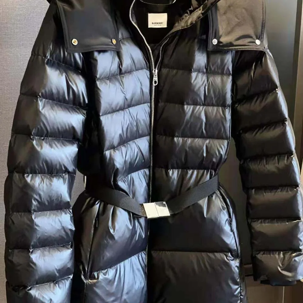 Burberry Contrast Hood Nylon Belted Puffer Jacket for Women