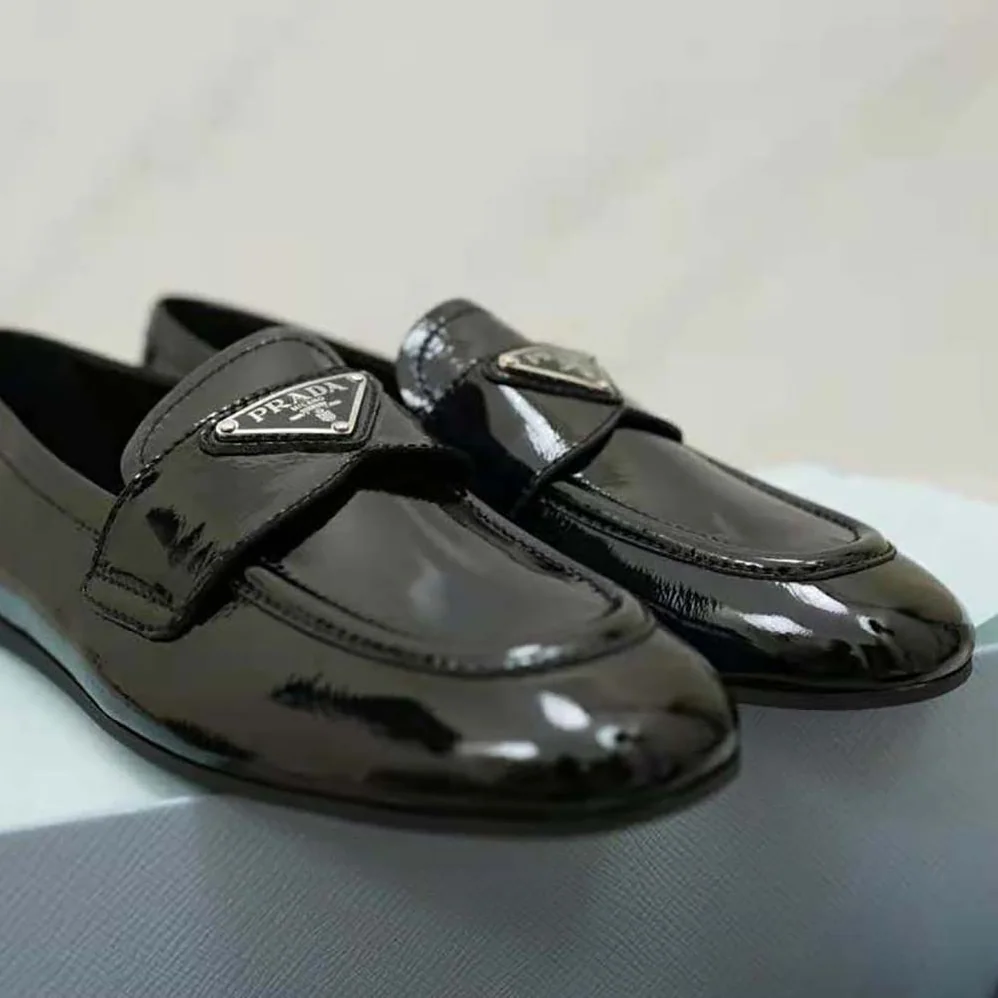 Prada Patent Leather Loafers in 5mm Heel for Women in Black Prada Patent Leather Loafers in 5mm Heel for Women in Black