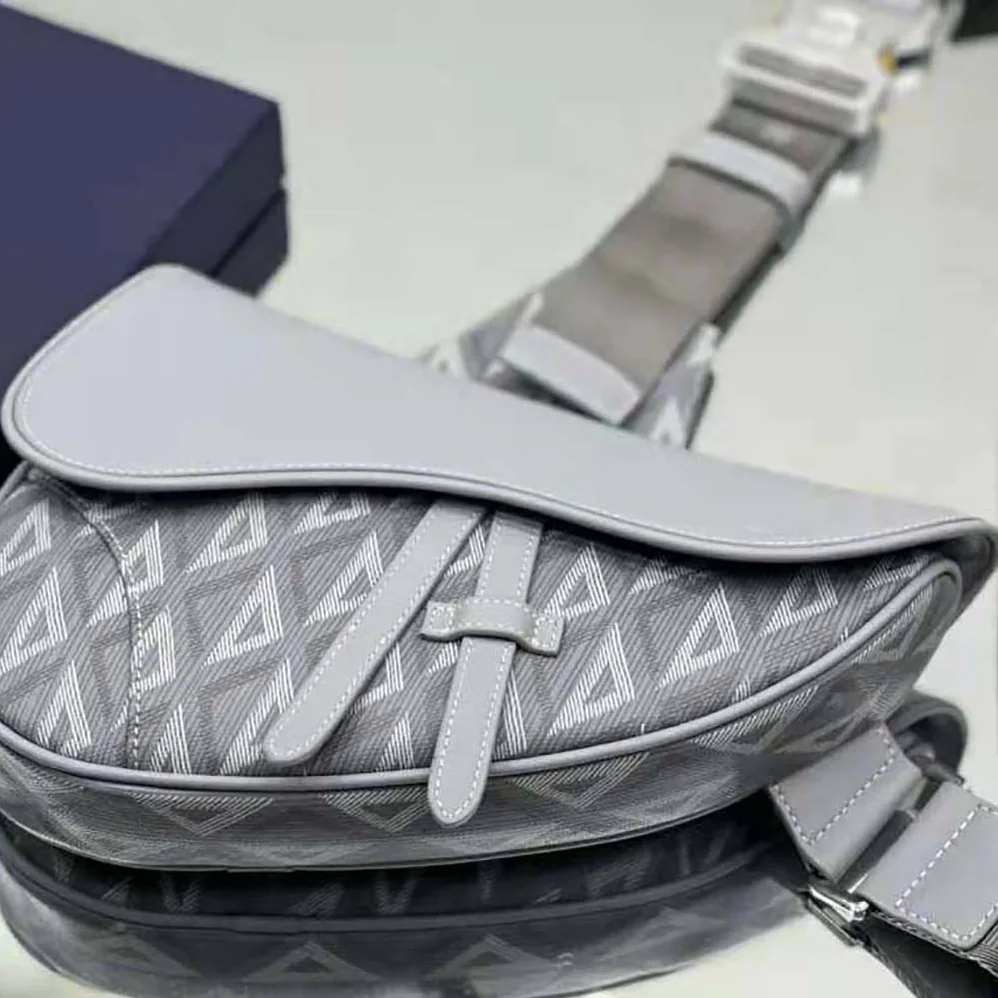 Dior Mini Saddle Bag Dior Gray CD Diamond Canvas and Smooth Calfskin for Men