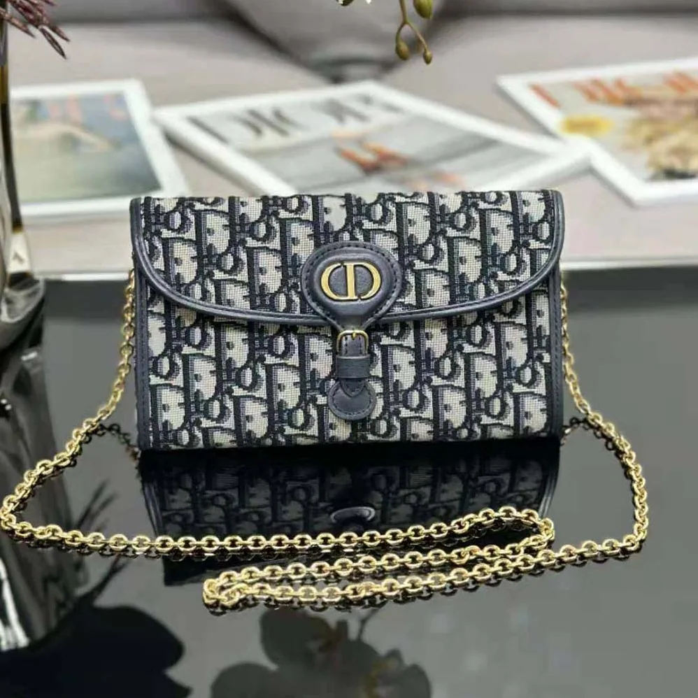 Dior Bobby East-west Pouch with Chain Blue Dior Oblique Jacquard for Women