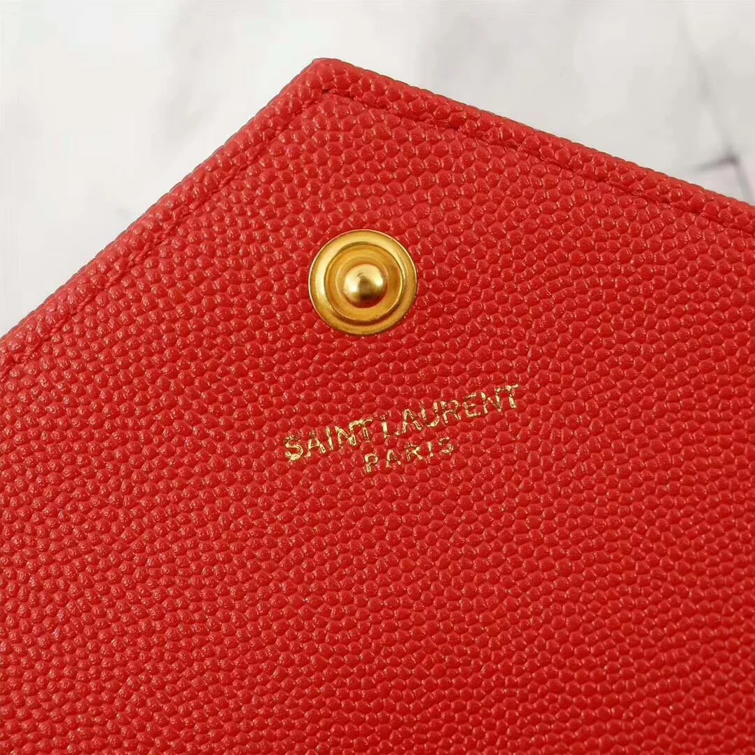 Saint Laurent YSL Medium Monogram Envelope Chain Wallet Gold Hardware in Red