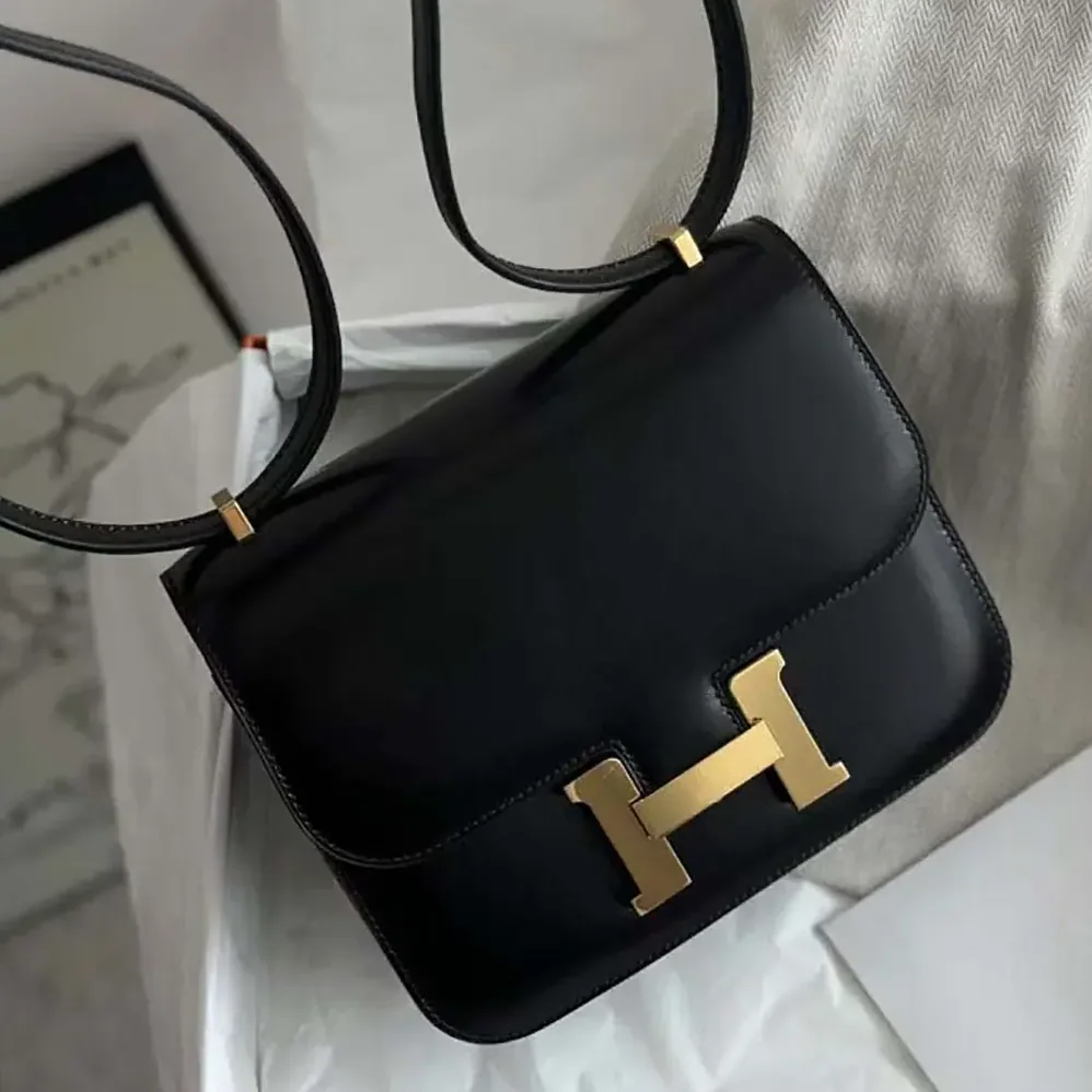 Hermes Constance 24 Bag Box Leather for Women in Black/Gold