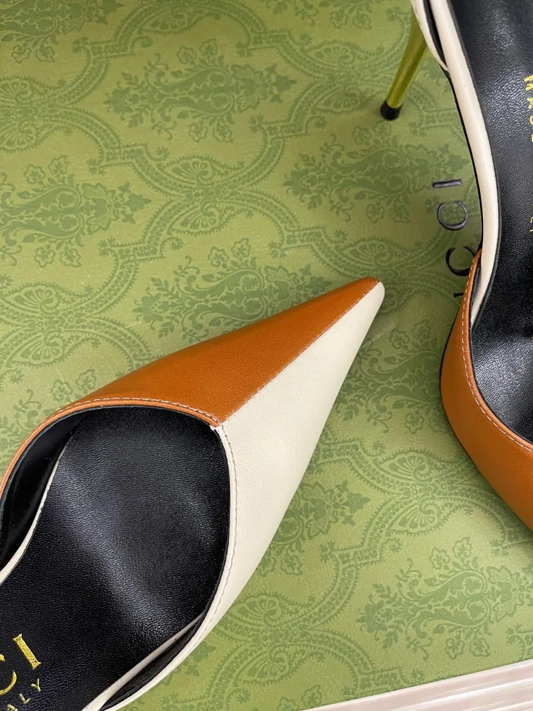 Gucci High Heel Pump With Ankle Cuff White And Brown Gucci High Heel Pump With Ankle Cuff White And Brown