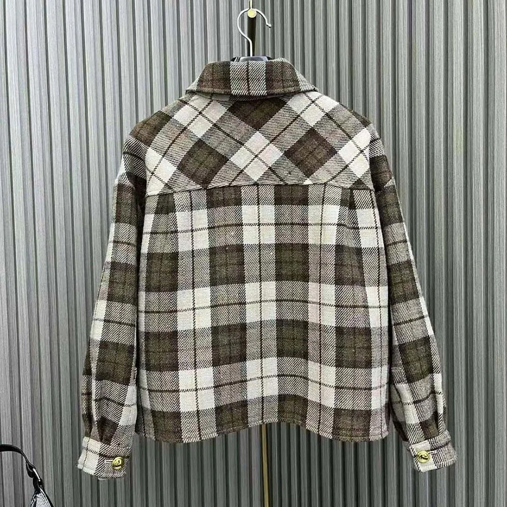 Miu Miu Check Blouson Jacket with Embroidered Logo for Women