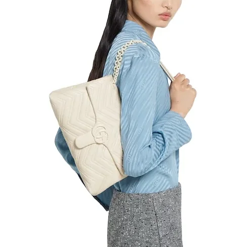 Gucci Marmont Medium Shoulder Bag in Ivory Tonal Enameled Hardware