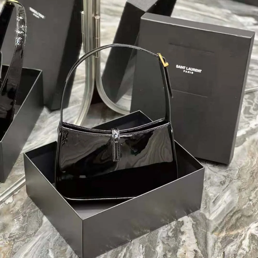 Saint Laurent YSL Le 5 A 7 Hobo Bag in Patent Leather for Women in Black Saint Laurent YSL Le 5 A 7 Hobo Bag in Patent Leather for Women in Black