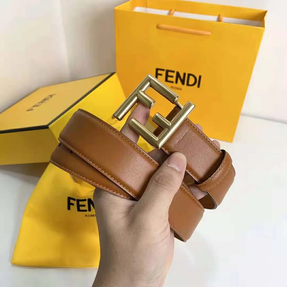Fendi Belt with Loop and FF Stud Buckle for Women in Brown Fendi Belt with Loop and FF Stud Buckle for Women in Brown