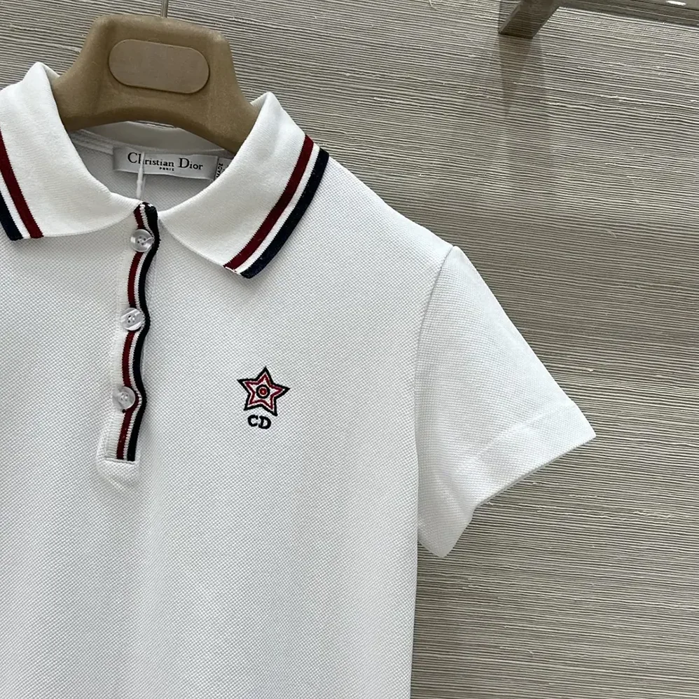 Dior Vibe Polo Shirt White Cotton-Blend Jersey with Three for Women in Tone Signature Dior Vibe Polo Shirt White Cotton-Blend Jersey with Three for Women in Tone Signature