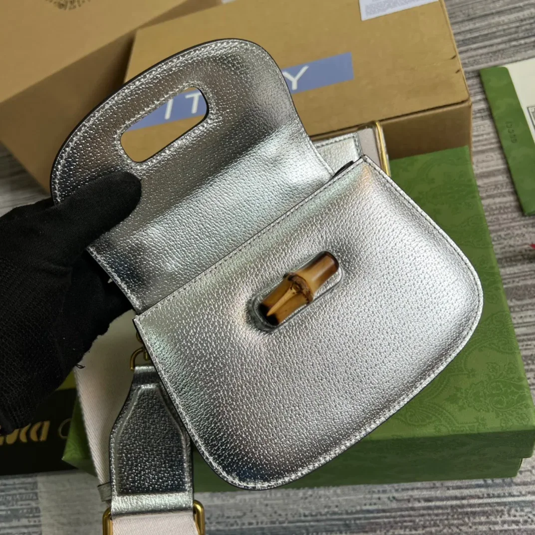 Gucci Bamboo 1947 Mini Top Handle Bag Silver Gucci Bamboo 1947 Mini Top Handle Bag Silver