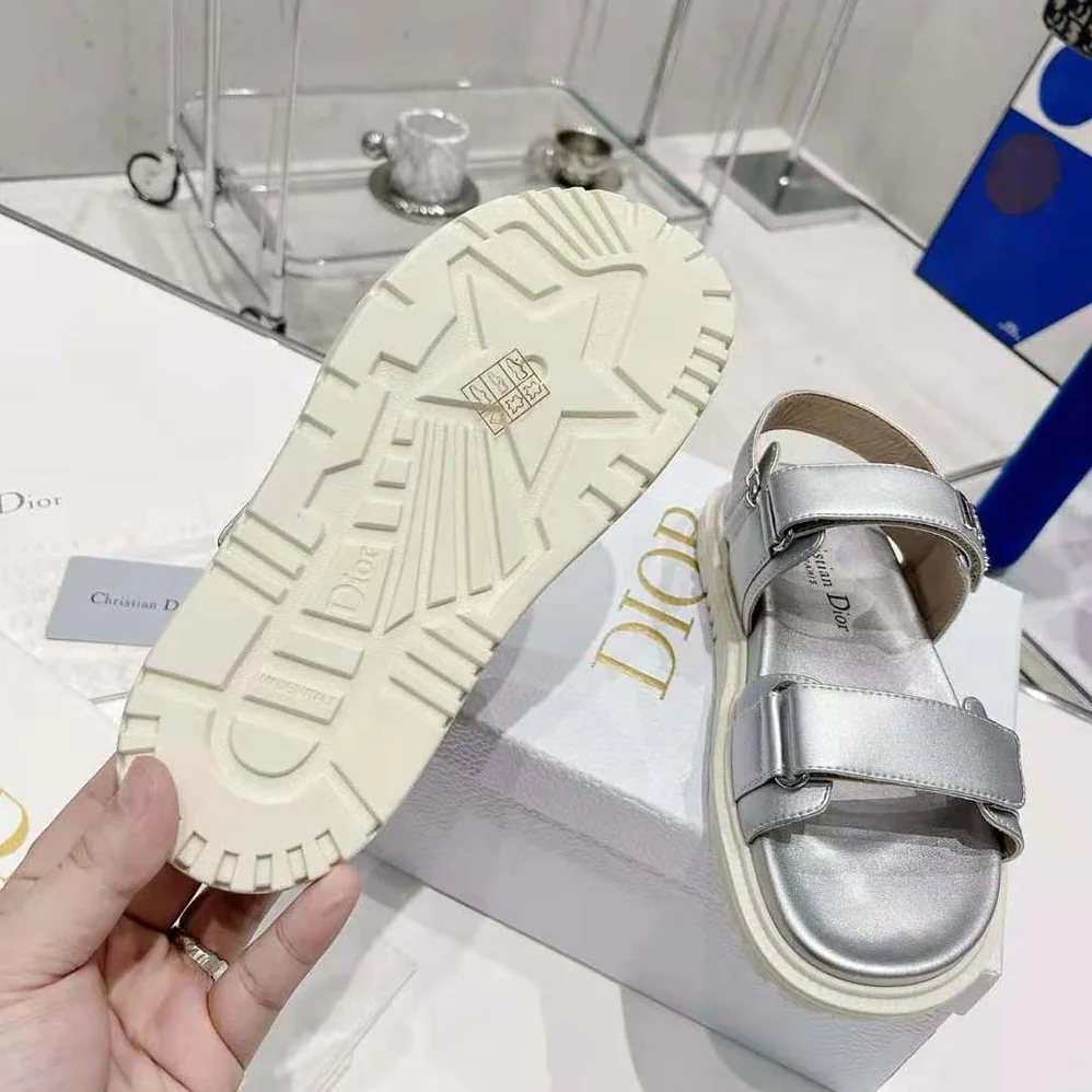 Dior Dioract Sandal Silver for Women in Tone Shiny Laminated Calfskin
