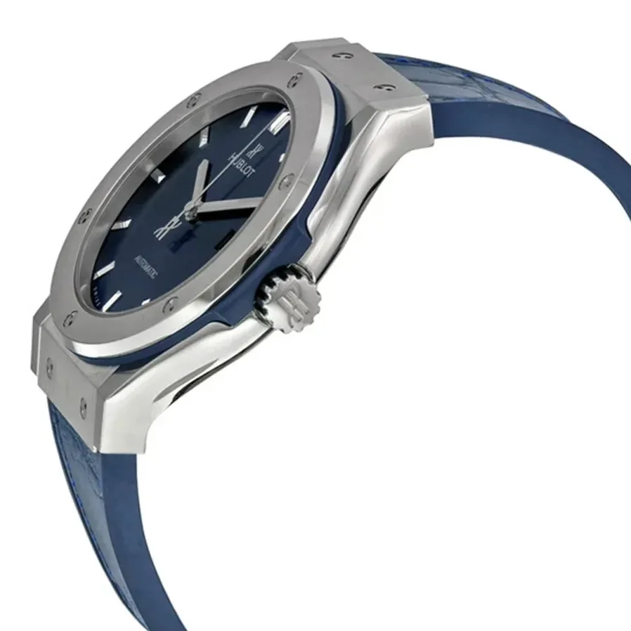 Hublot Classic Fusion Watch Automatic Silver Toned Blue Sunray Dial