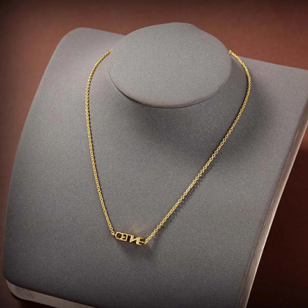 Celine Typo Necklace in Brass with Gold Finish for Women Celine Typo Necklace in Brass with Gold Finish for Women