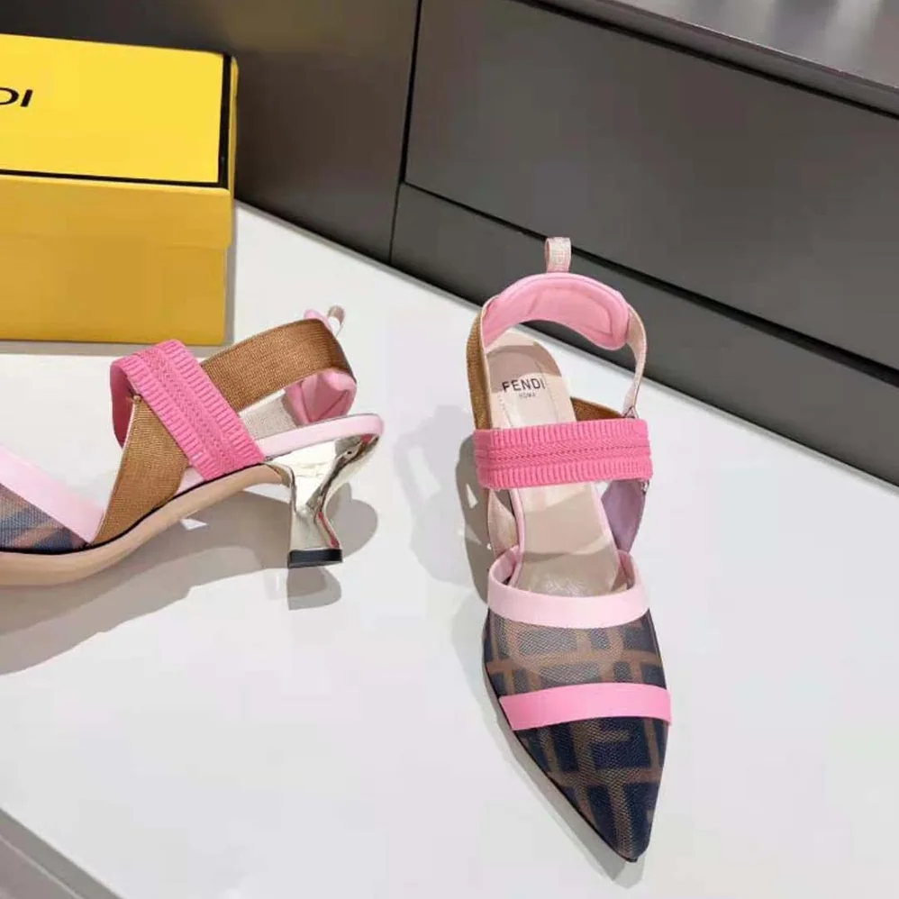 Fendi Colibrì Brown Mesh Medium for Women in Heeled Slingbacks