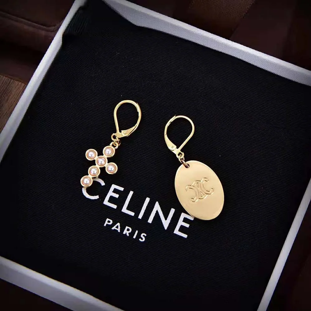 Celine Triomphe Folk Earrings in Brass with Gold Finish and Resin Pearls for Women