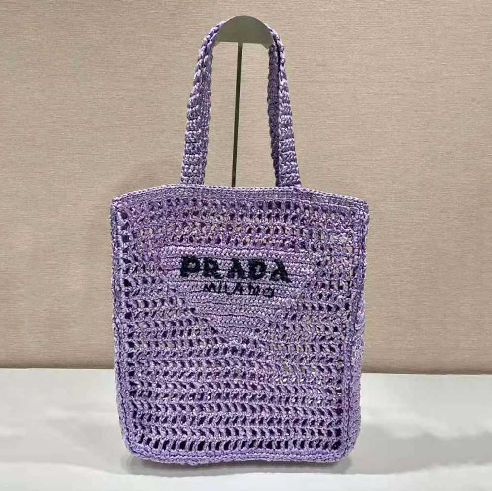 Prada Raffia Tote Bag with A Soft for Women in Purple