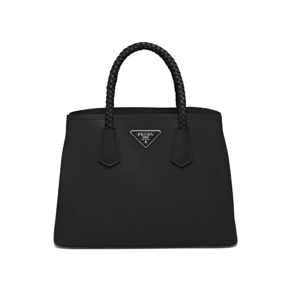 Prada Prada Double Medium Leather Handbag for Women in Black Prada Prada Double Medium Leather Handbag for Women in Black