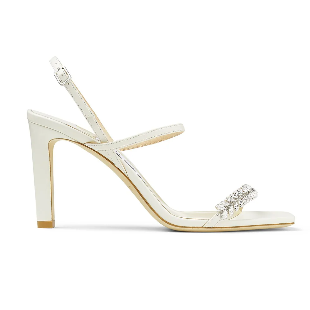 Jimmy Choo Meira 85 Latte Nappa Sandals with Leaf Crystal Embellishment for Women Jimmy Choo Meira 85 Latte Nappa Sandals with Leaf Crystal Embellishment for Women