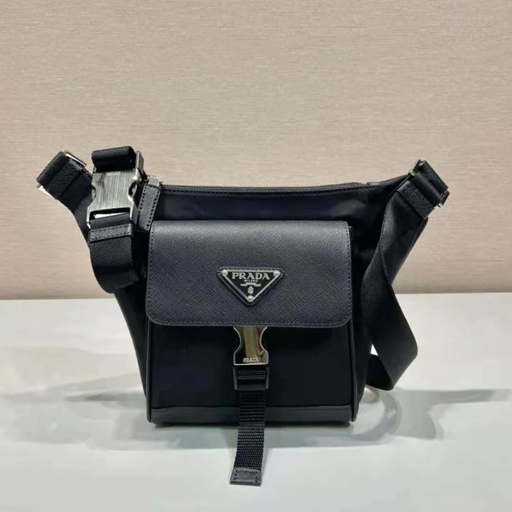 Prada Re-Nylon and Saffiano Leather Shoulder Bag for Men in Black