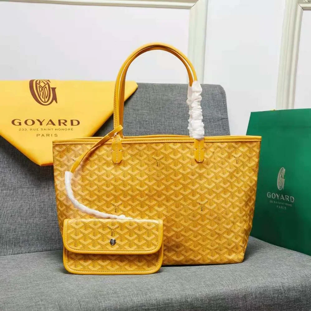 Goyard Sac Artois MM in Goyardine Canvas & Chevroches Calfskin for Women in Yellow Goyard Sac Artois MM in Goyardine Canvas & Chevroches Calfskin for Women in Yellow