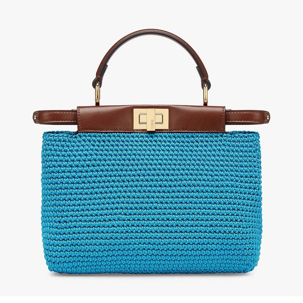Fendi Peekaboo Mini Cotton Crochet Bag for Women in Blue Fendi Peekaboo Mini Cotton Crochet Bag for Women in Blue