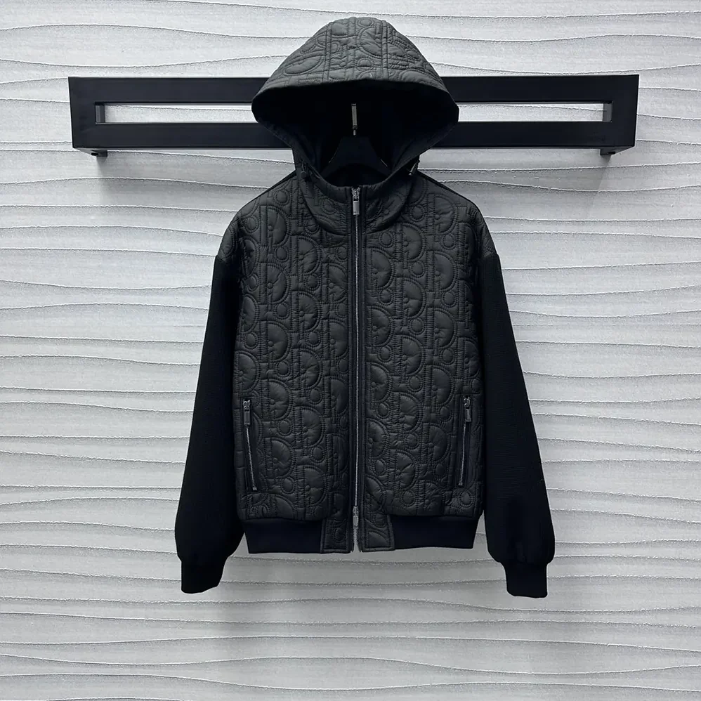 Dior Oblique Hooded Blouson Jacket Black Cotton for Men in Blend Knit Dior Oblique Hooded Blouson Jacket Black Cotton for Men in Blend Knit