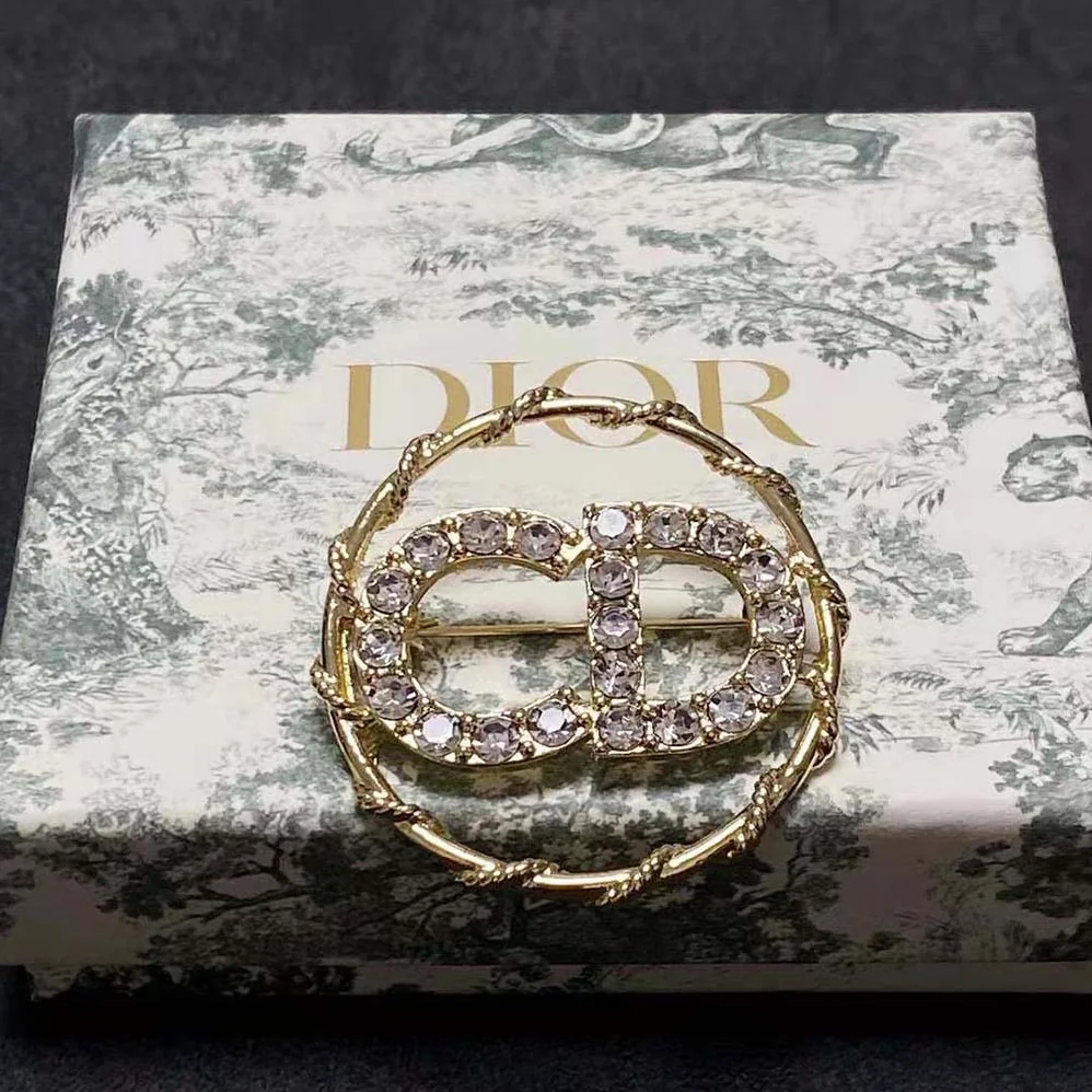 Dior Clair D Lune Brooch Gold-Finish Metal and White Crystals for Women