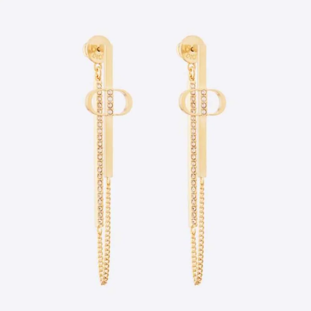 Dior Petit CD Earrings Gold-Finish Metal and Silver for Women in Tone Crystals